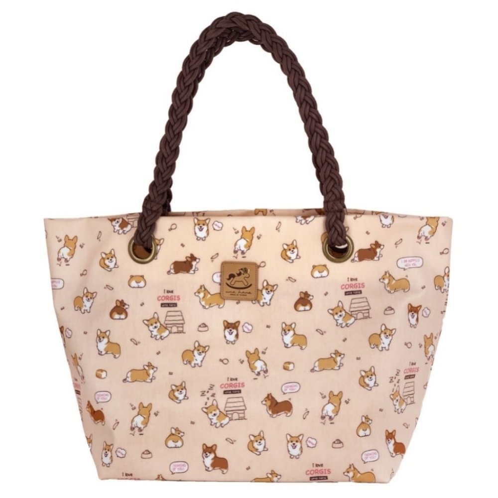 Waterproof Corgi Woven Tote Shoulder Bag